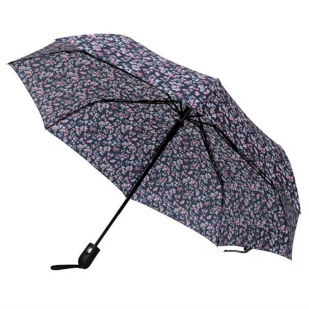 Umbrella - Compact Windproof Automatic  - Navy W/ Pink/Blue Floral Print- NWT